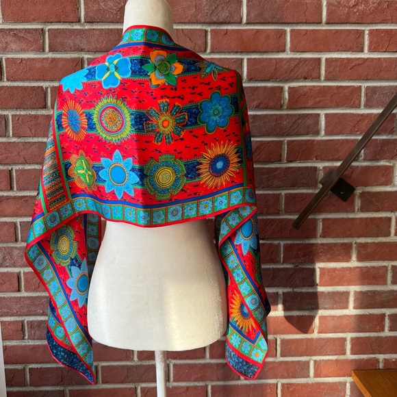 •Perry Ellis Signed Floral Geometric Print Scarf 15”x58”NWOT - Picture 2 of 12